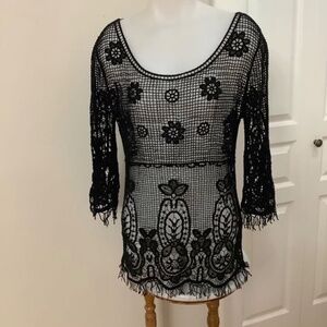 Elegant Black Crochet Swim Coverup